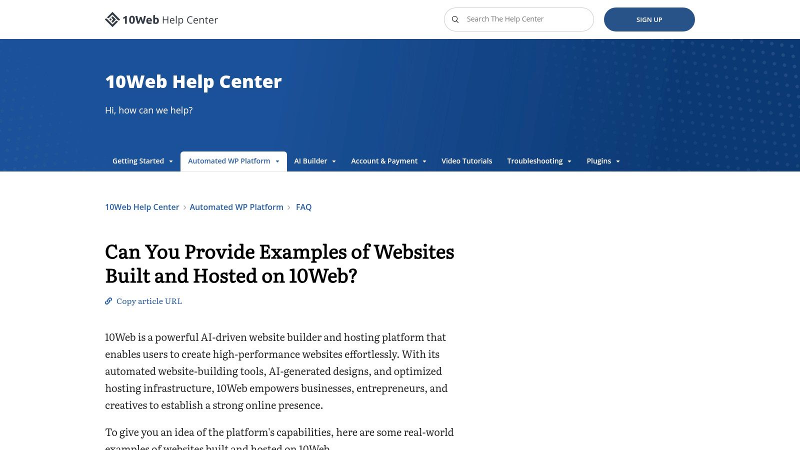 10Web, Examples of websites built and hosted on 10Web