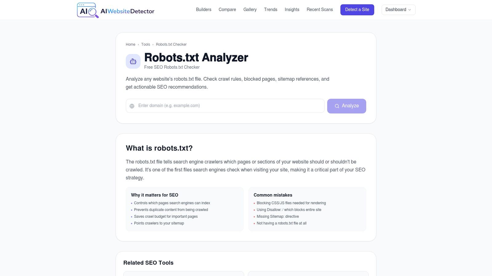 Screenshot from https://www.aiwebsitedetector.com/robots-txt-checker