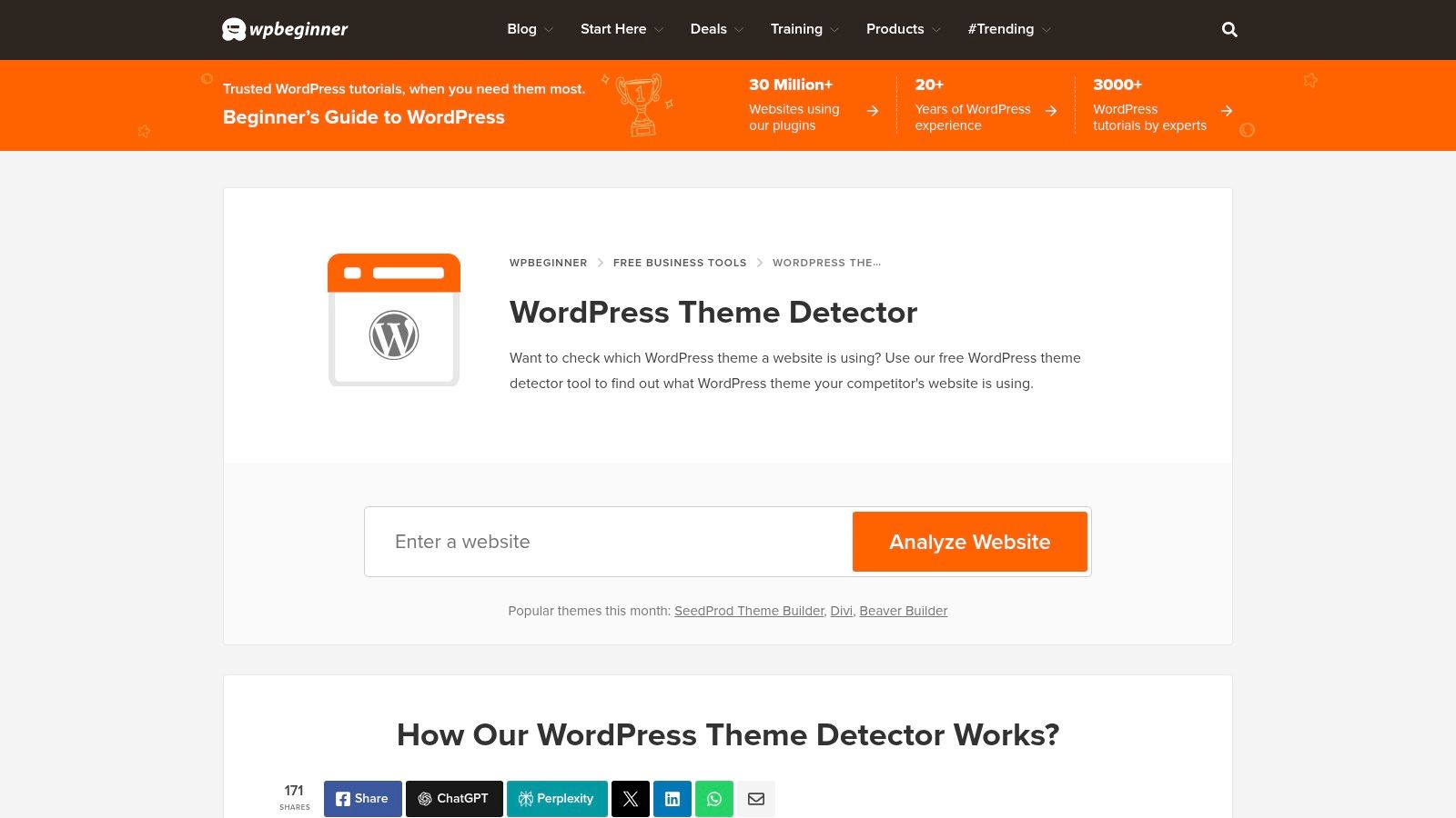WPBeginner WordPress Theme Detector