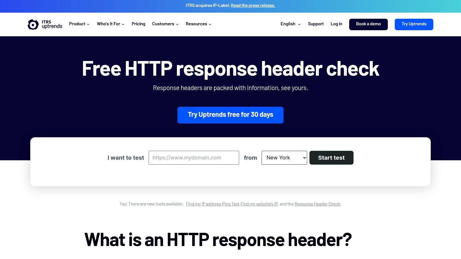Uptrends, HTTP Response Header Check