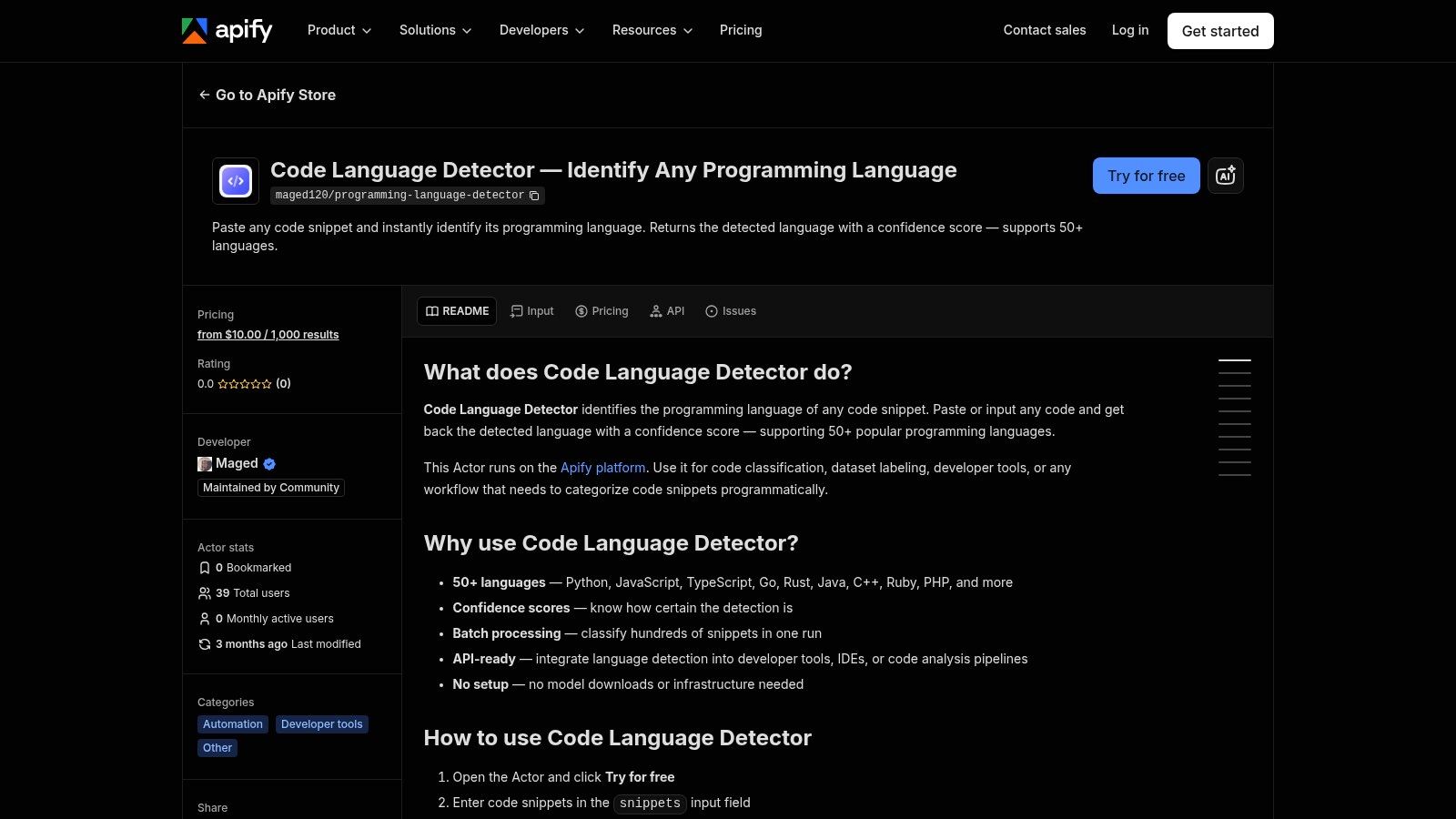 Programming Language Detector (Apify Actor)