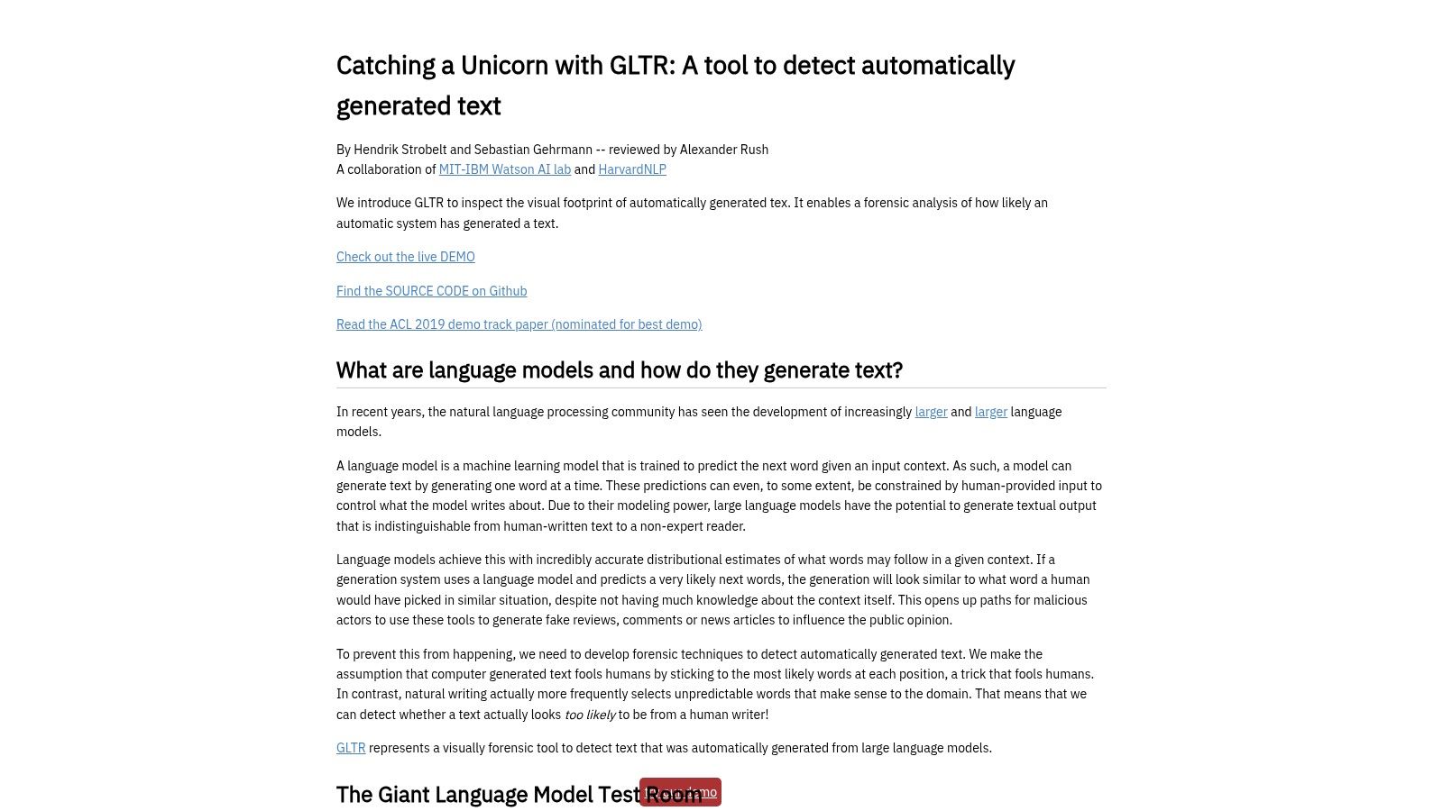 GLTR, Giant Language Model Test Room